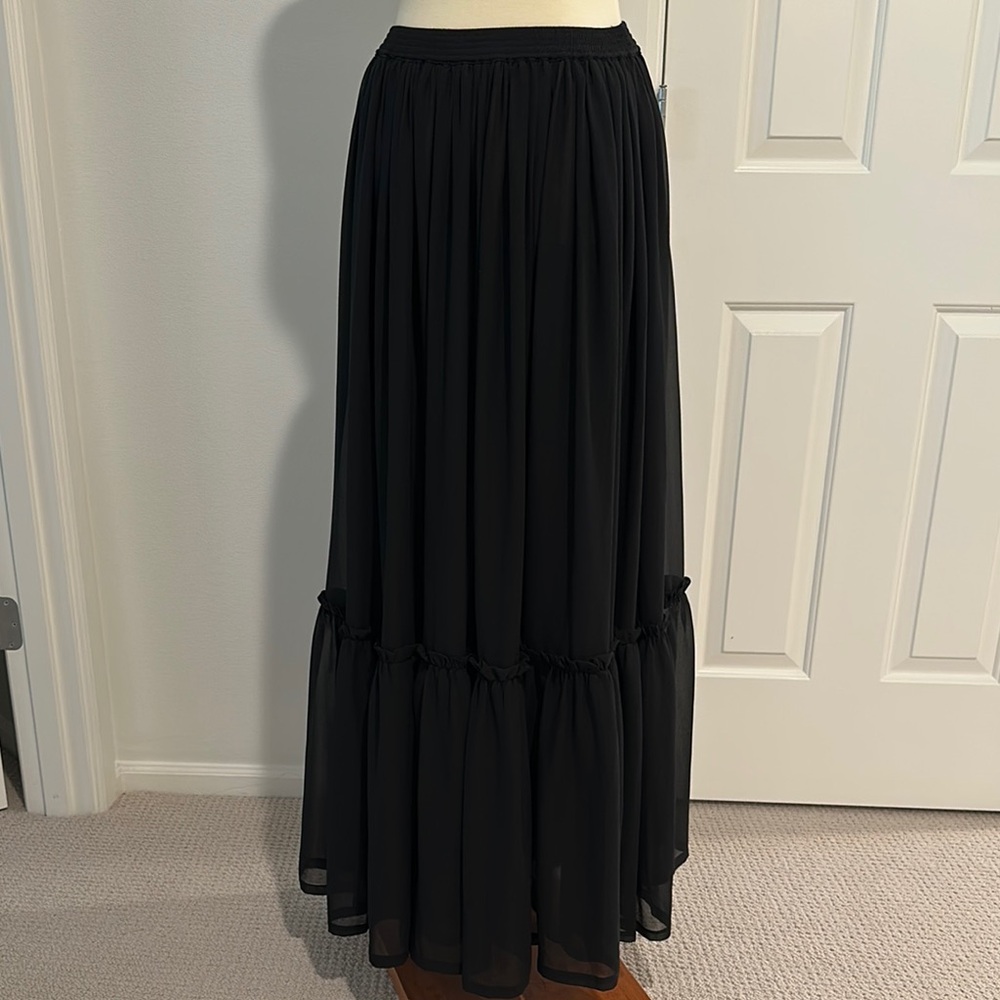 Yves Saint Laurent Black Tiered Maxi Skirt